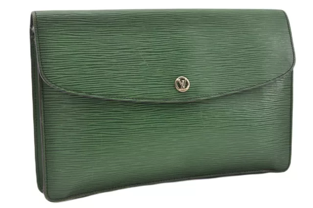 Authentic Louis Vuitton Epi Montaigne 27 Clutch Hand Bag Green M52654 LV  7794F