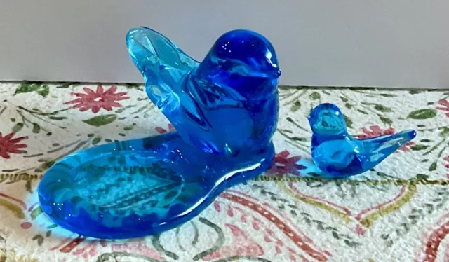 (2) Bluebird Of Happiness Birds, Votive & Small Cobalt Glass Leo Ward