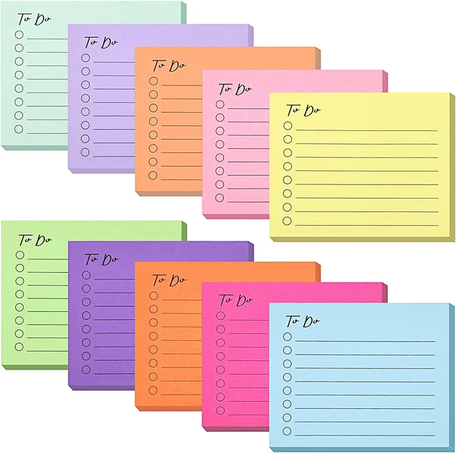 10 PACK TO Do List Sticky Notes, 500 Sheets SelfStick to Do Sticky