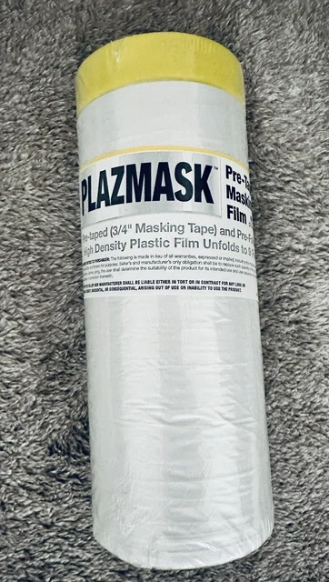 PLAZMASK Pre-Taped Masking Film Painters Plastic Sheeting, 9-Feet X 65-Feet 9x65