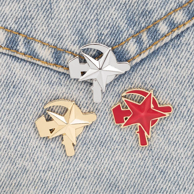 Red Star Hammer and Sickle Brooch For Women Men Vintage Soviet communist Pins