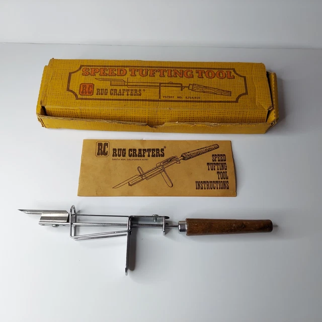 Herramienta de mechón de velocidad vintage para artesanos de alfombras caja original e manual de instrucciones.