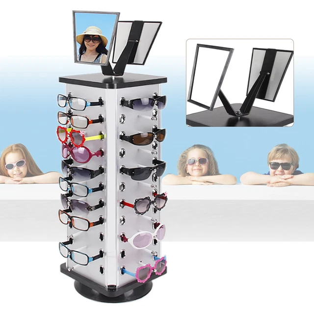 44 Pairs Sunglasses Organizer Glasses Rack Holder Eyewear Display Stand + Mirror