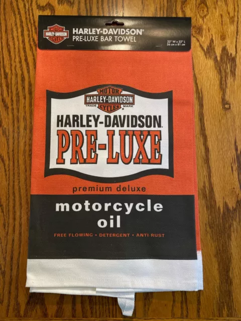 New Harley Davidson Bar Towel with Pre-luxe Motorcycle Oil Can Graphic 22" X 32"