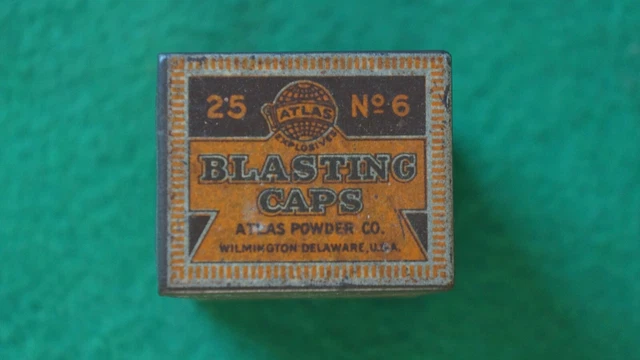 Vintage Rare Unusual Small Atlas Blasting Cap Tin