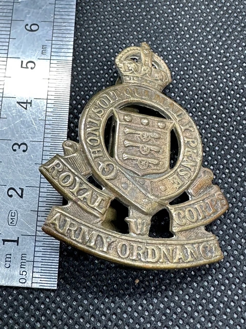 ORIGINAL WW2 BRITISH Royal Army Ordinance Corps RAOC Brass Kings Crown ...