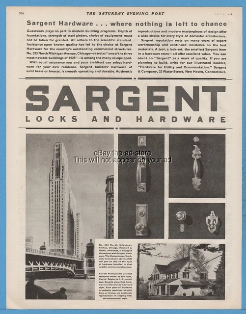 1929 SARGENT LOCKS Hardware New Haven CT 333 North Michigan Avenue