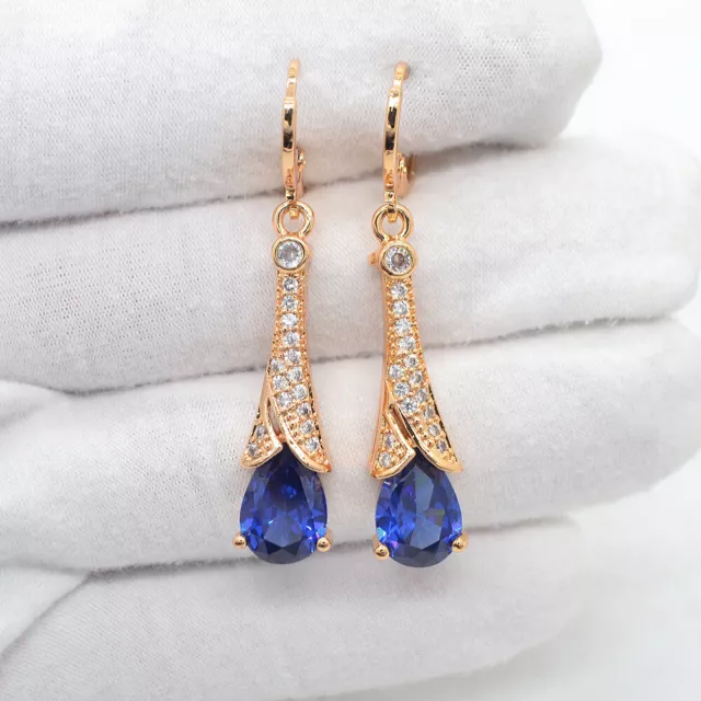 18K Yellow Gold Filled Women Blue Mystic Topaz Teardrop Dangle Earrings