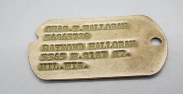 Pre-WWII Army Dog Tag With Milwaukie, Wisconsin Next Of Kin Address YELLOW TINT