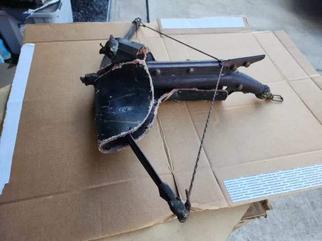 ANTIQUE LATE 18th Century TO EARLY 19TH CENTURY SHORT CROSSBOW WITH BRONZE HEAD