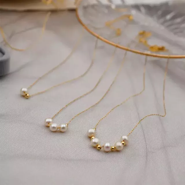 Damen Edelstahl Halskette Perle Süßwasserperlen 18K Gold Vergoldet