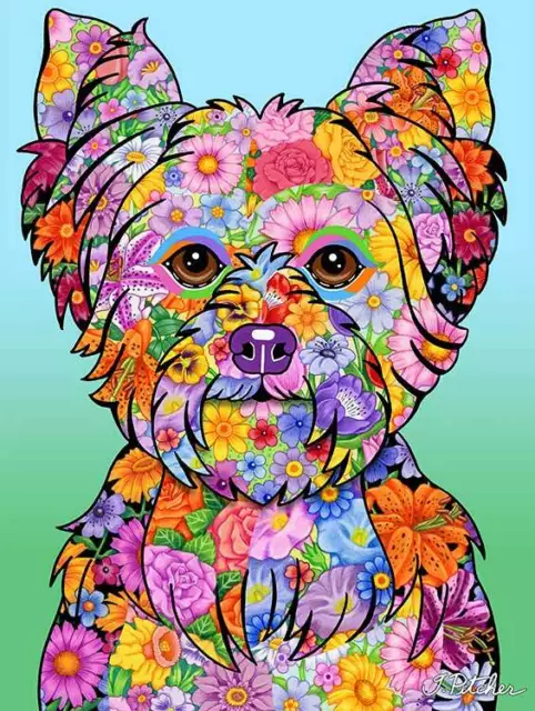 Flowers Garden Flag - Yorkshire Terrier Yorkie Pup 961081