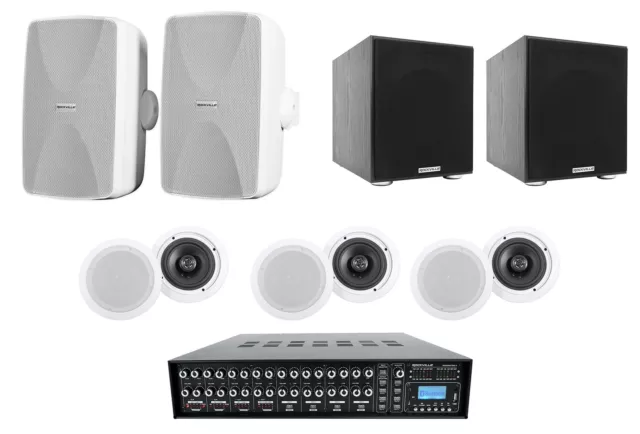 Rockville Multi Room Home Receiver+6) 6.5" Ceiling+2) Wall Speakers+2) 8" Subs