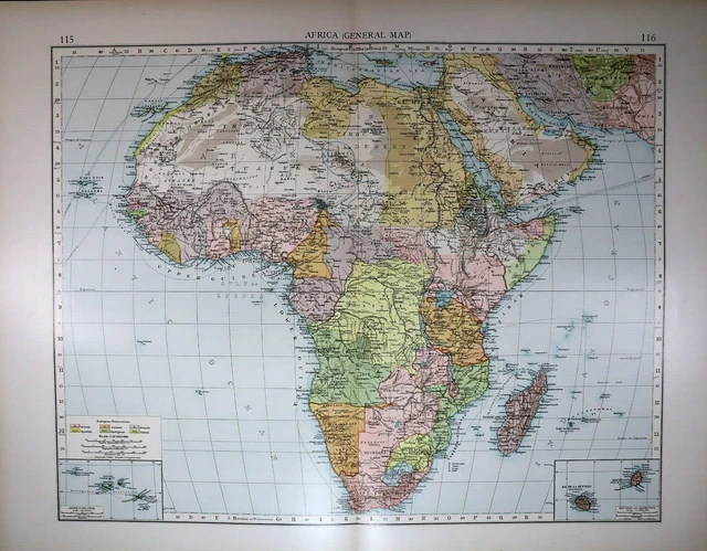 Old (XLG17x22) 1905 Time's Atlas Map ~ AFRICA  ~ Free S&H