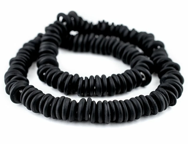 Black Annular Wound Dogon Beads 14mm West Africa African Ring Glass Large Hole