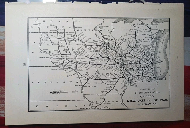 ~1898 RAILROAD TRAIN Route Map CHICAGO MILWAUKEE & ST PAUL RAILWAY ...