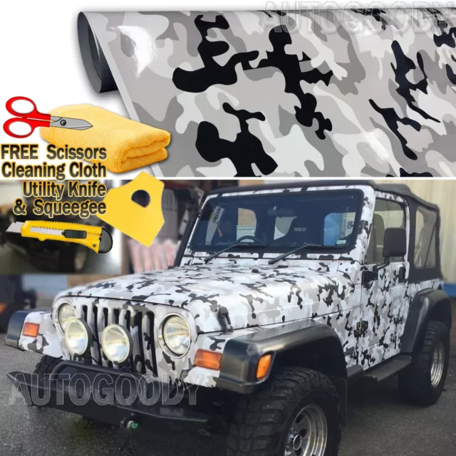 12 x 60 GLOSS Camouflage Camo Snow Urban Printed Vinyl Car Wrap Decal  Film