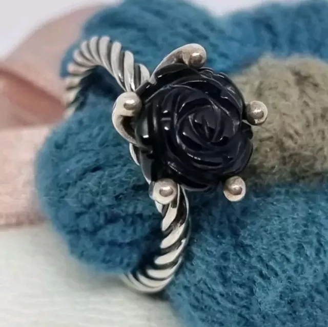 Original Pandora schwarzer Onyx Rose Ring Größe 56  925 ALE selten