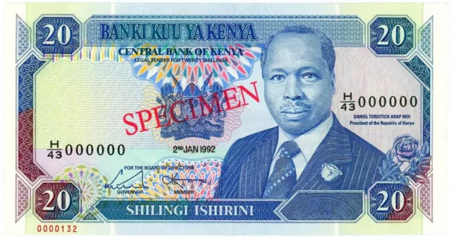 Kenya 20 Shillings 1992 Specimen P# 25es UNC H43 series