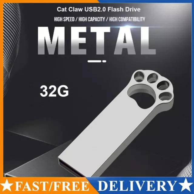 USB 2.0 Pendrive Metal Cat Paw USB Flash Drive with Keychain Hole (32GB) AU