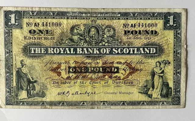 The Royal Bank Of Scotland 01/4/1955 One Pound £1 Bank Note Fine