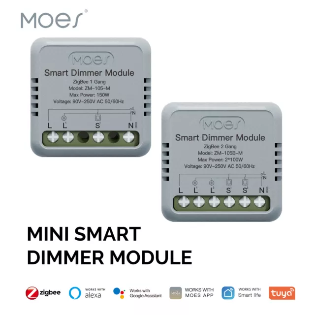 MOES ZigBee Mini Smart Dimmer Schalter Relais Modul Unterputz Alexa Google APP