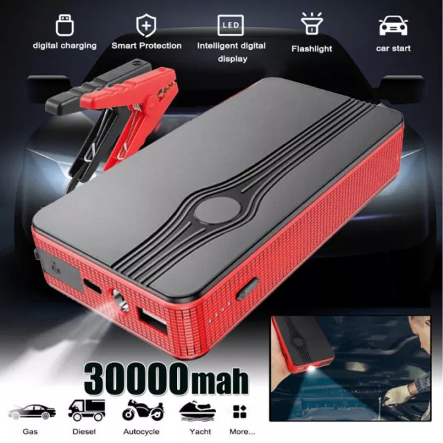 30000mah Auto Starthilfe Jump Starter Pack 12V Booster Power Bank USB Ladegerät