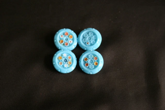 LOT 5 boutons anciens en verre noir motif relief pied 1,7 ref 4973 EUR