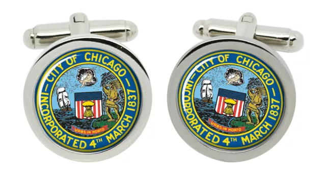 Chicago IL (USA) Round Cufflinks in Box Chicago IL (USA) Round Cufflinks in Box