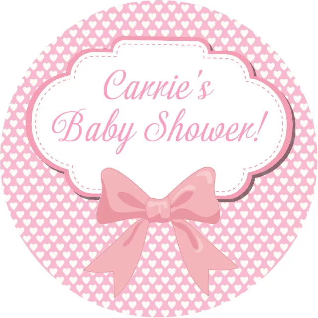 Personalised Gloss Pink Bow Baby Shower Labels  Sweet Cone  Christening Stickers