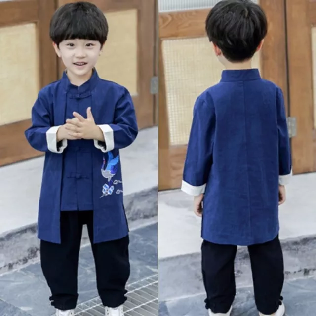 Ragazzi Bambini Vintage Etnico Ricamato Ttang Set Hanfu Costume Abito Crane Chic