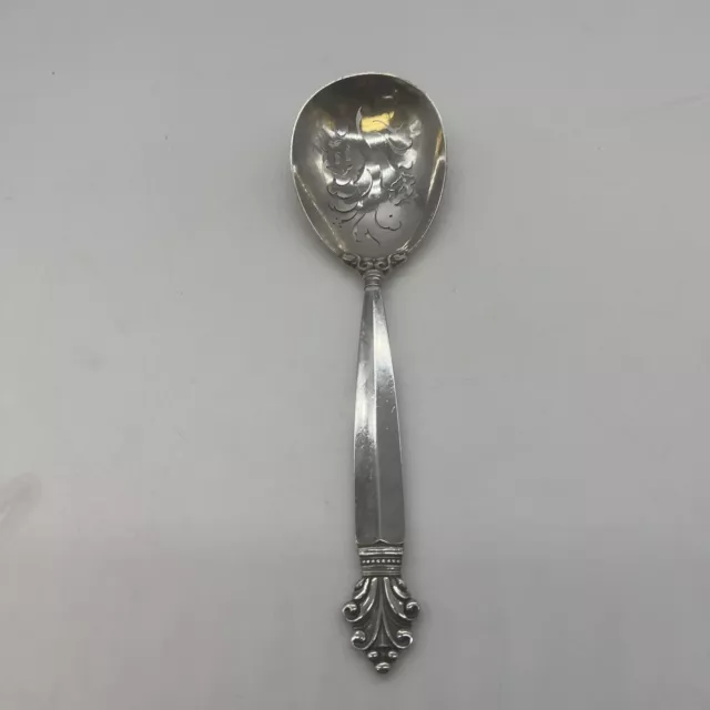 Georg Jensen Denmark Sterling Silver Acorn Large Pierced Serving Spoon 9”