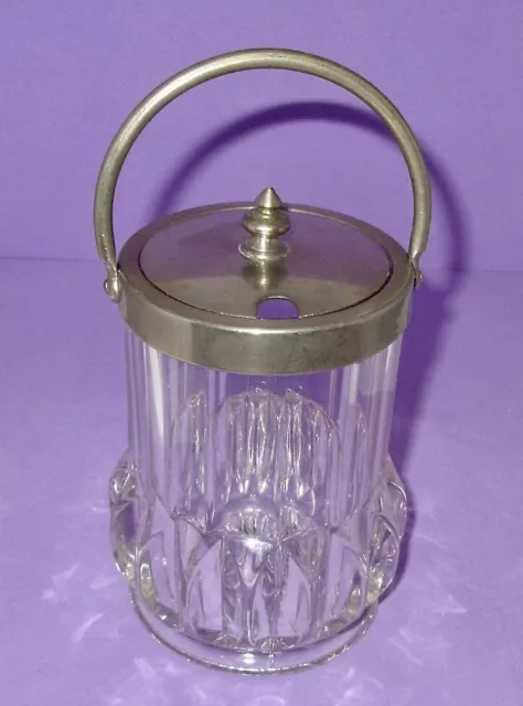 Jugendstil Art Deco unedel Pressglas Marmeladenglas mit Nickelmontur und Henkel