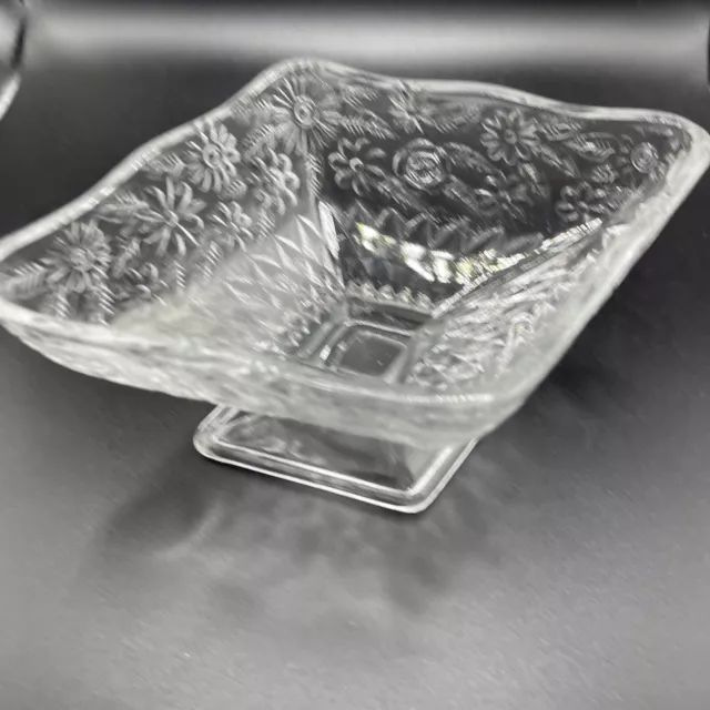 Vintage Clear Depression Indiana Glass Diamond Shape Nut, Candy or Trinket Dish