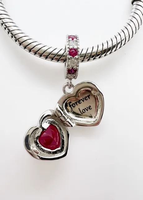 💖 Forever Love Openable Heart Dangle Charm Genuine 925 Sterling Silver 💖