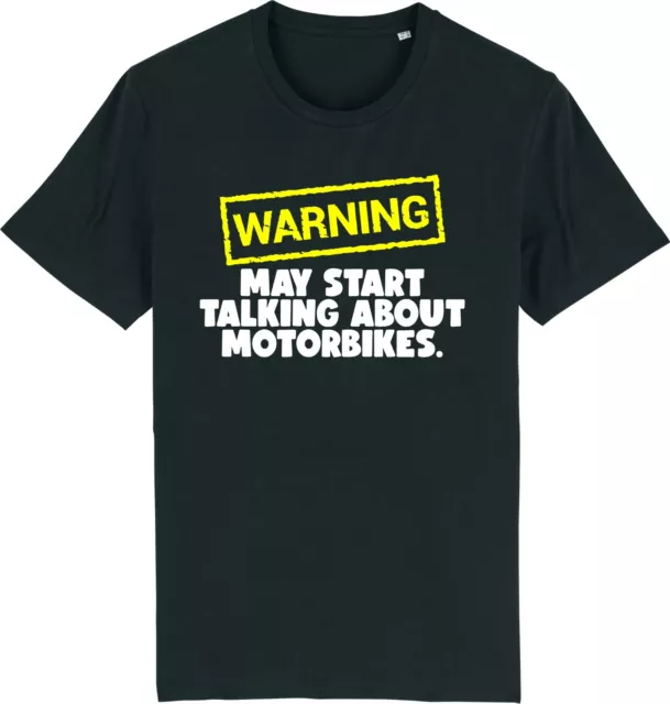 T-shirt unisex Warning May Start Talking About MOTORBIKES Biker Slogan divertente