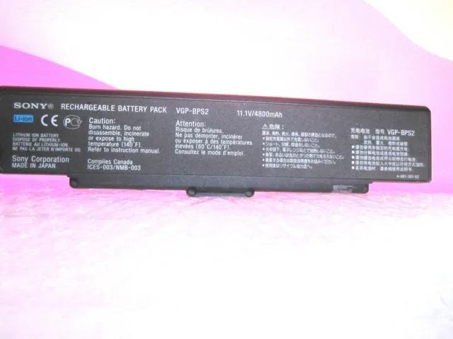 Sony Vaio VGP BPS2 Battery  Voltage: 11.1V Capacity: 4800mAh 6 CELLS