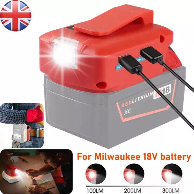 For MILWAUKEE 18V Battery Li Ion USB+Type-c Adapter Power Charger Converter UK