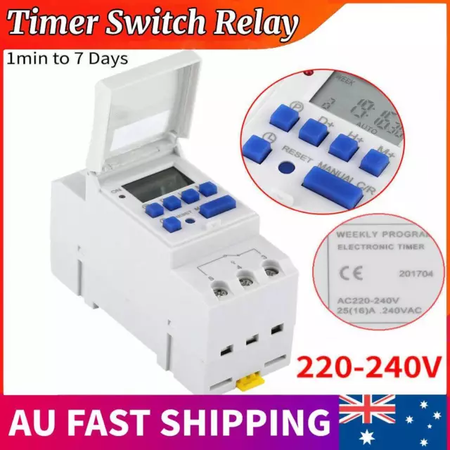 Digital LCD Power Programmable DIN Rail Timer Time Switch Relay AC 220V -240V
