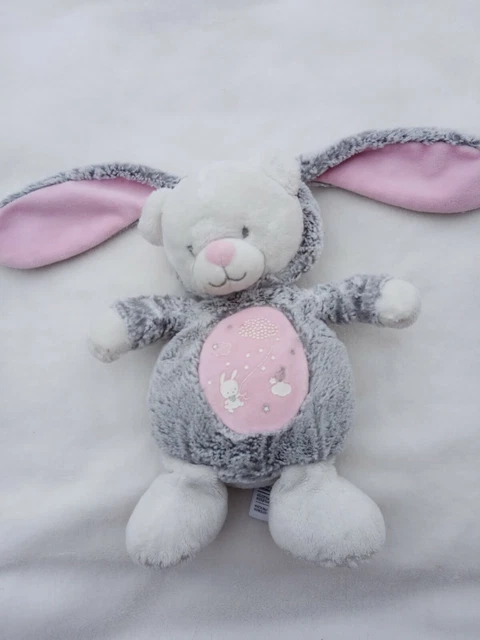 Peluche Doudou Ours Déguisé Lapin Gris Rose Mots D'enfants Phosphorescent