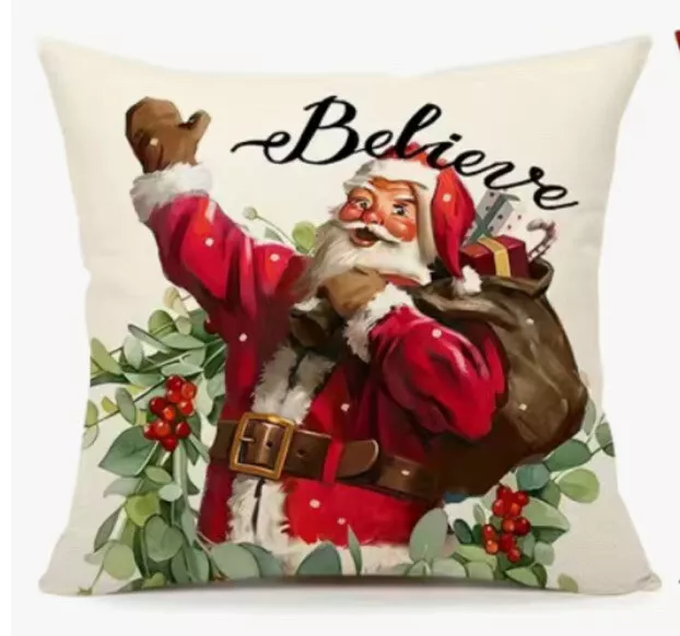 BELIEVE Santa Claus Christmas Throw Pillow Cover Holiday Winter Home Decor