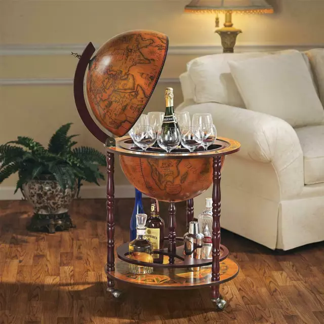 Globe Wine Bar Stand 16th Century Italian Replica Globe w Bottle Shelf Cart $199