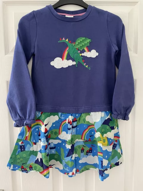 Girls Mini Boden Blue & Rainbow Dragon Jumper Dress 8-9 Years