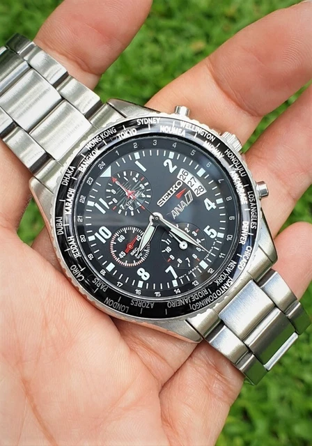 SEIKO ANA FLIGHTMASTER Pilot Chronograph World Time 7T92-0VG0 Mens Aviator  Watch EUR 221,64 - PicClick IT