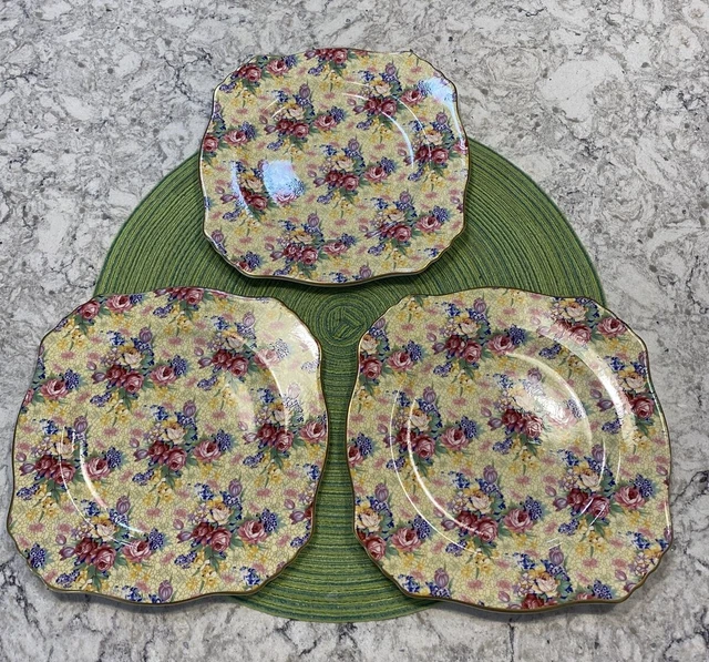 Royal Winton Grimwades Welbeck Yellow Chintz 1995 Square 8.5" Salad Plate EUC