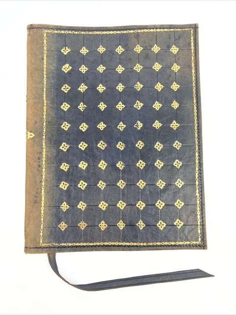 Vintage Blue Leather Hand Tooled Embossed Portfolio Book Cover OR  22 Carats