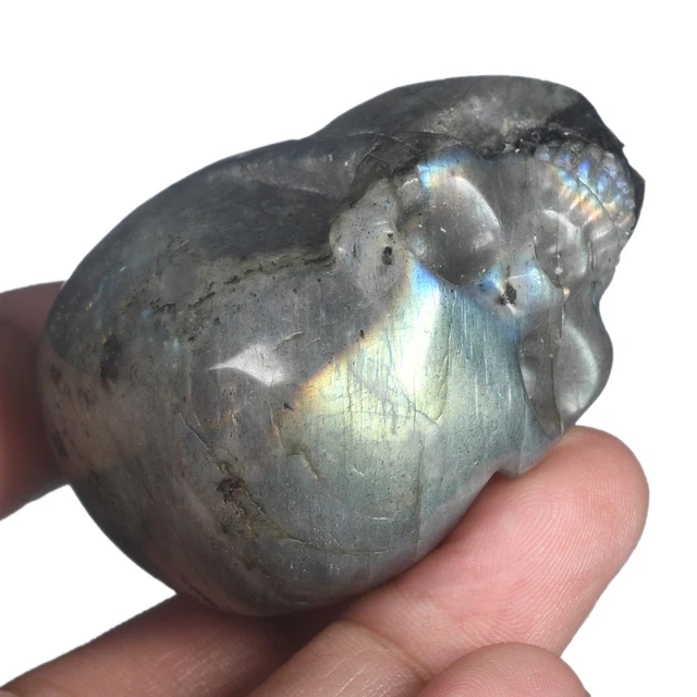 Poder curativo metafísico cráneo tallado en cristal de labradorita natural de 1,93" #33Y84