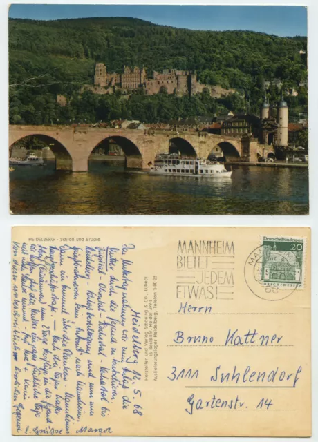 83987 - Heidelberg - Schloß und Brücke - Ansichtskarte, gelaufen 12.5.1968