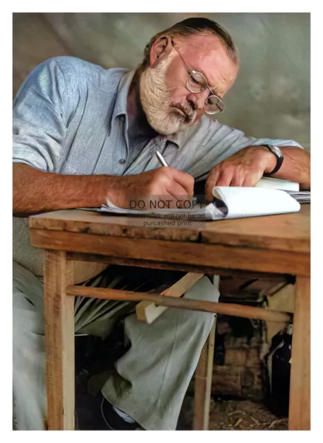 Ernest Hemingway Writing In Notepad 5X7 Color Photo