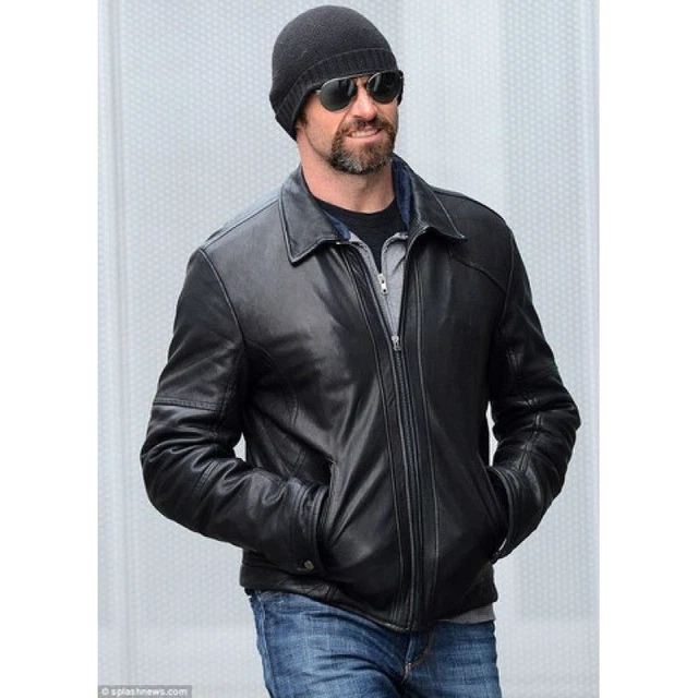 New Mens Hugh Jackman Black Biker Motorcycle Bomber Real Soft Leather Jacket